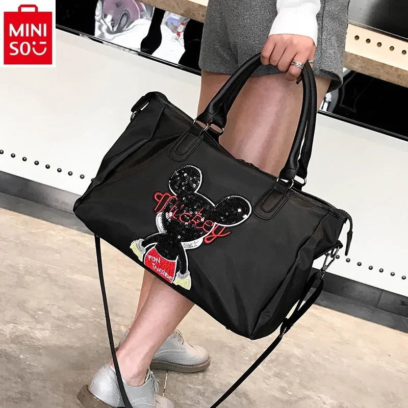 MINISO Disney Fashion Sequins Portable Business Travel Bag Student Couple Large Capacity One Shoulder Sports Fitness Yoga Bag