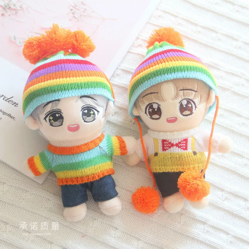 20CM Doll Clothes Kpop Idol Jung Kook Jimin Sean Xiao Yibo Lisa Rainbow Sweater Hat  Plush Toy Clothing Soft Dolls Accessories