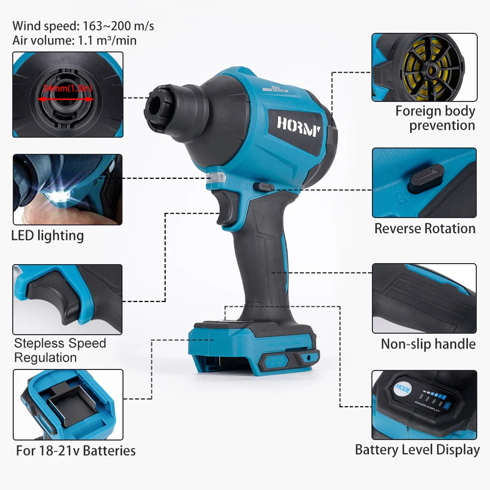 Electric Cordless Air Gun Cordless Multifunction Air Dust Cleanner Collector Blower Brushless Power Tool for Makita 18V Battery