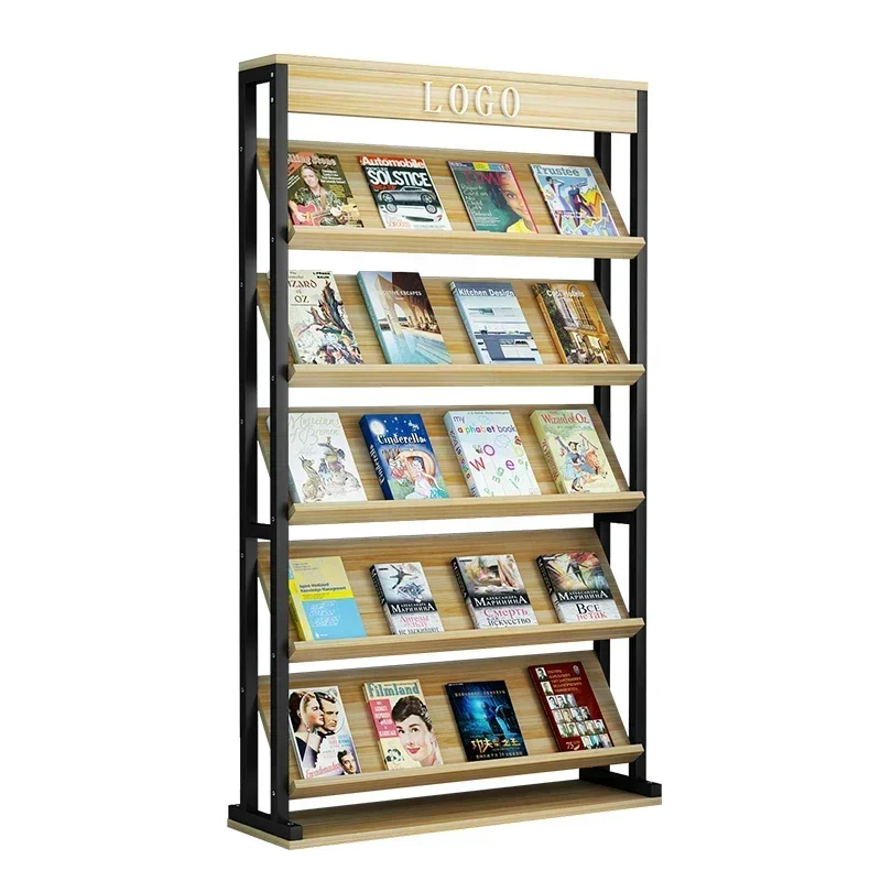 Wrought iron newspaper Magazine rack Floor-to-ceiling multi-layer storage Brochure rack Reading books and newspapers display