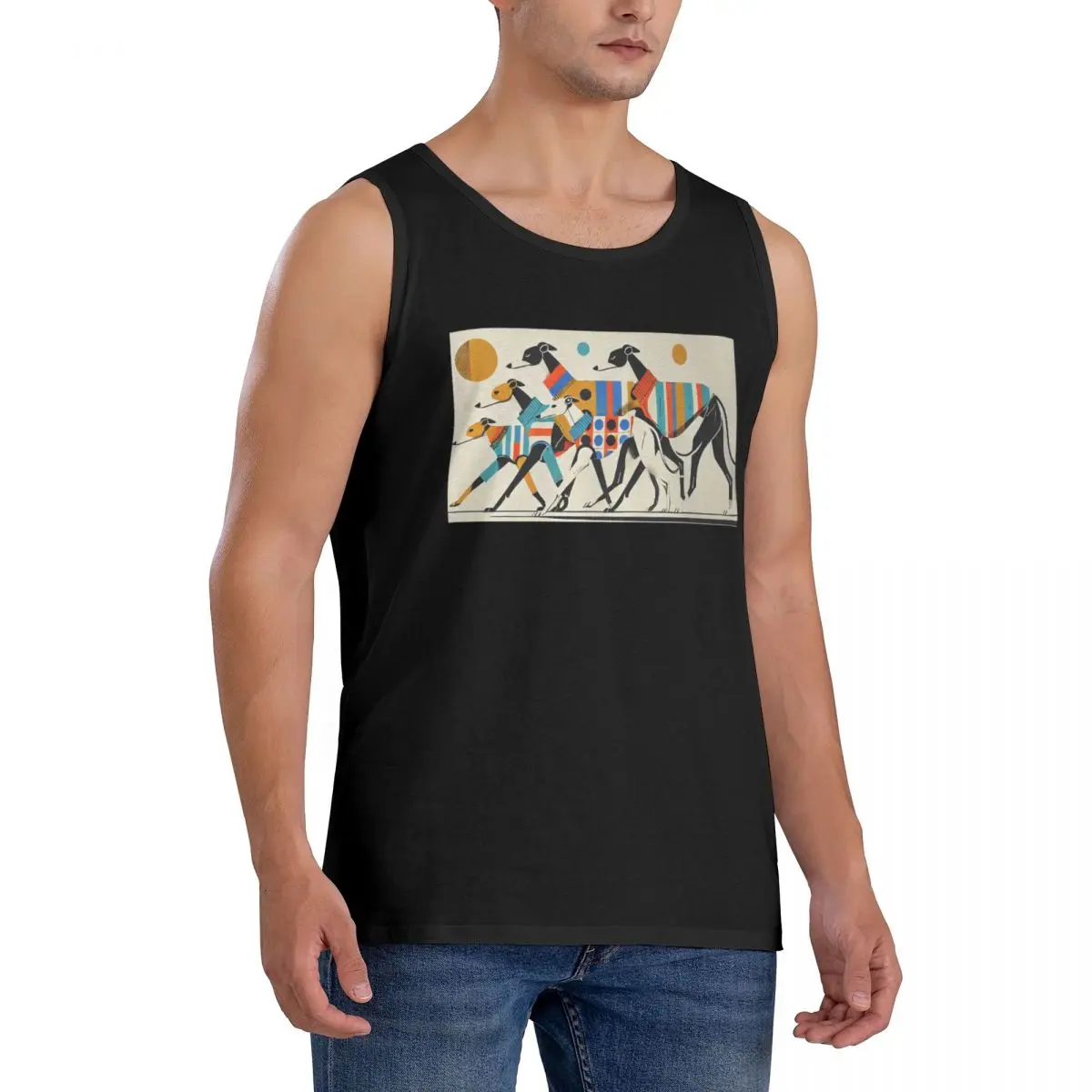 100% Cotton Sighthound Greyhound Whippet Lurcher Sleeveless T-Shirt Men Workout Sports Clothing Tops Men's Crew Neck Vest