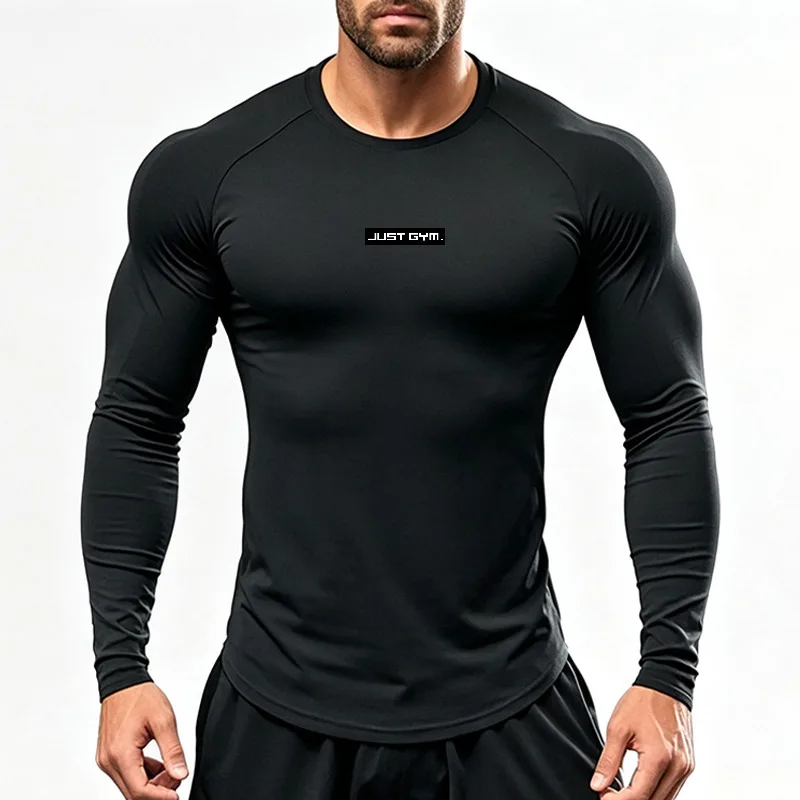 Men's Long-sleeved Running T-shirts Quick-drying Breathable Sports Shirt Raglan Sleeve Slim Compression Top Fitness Training