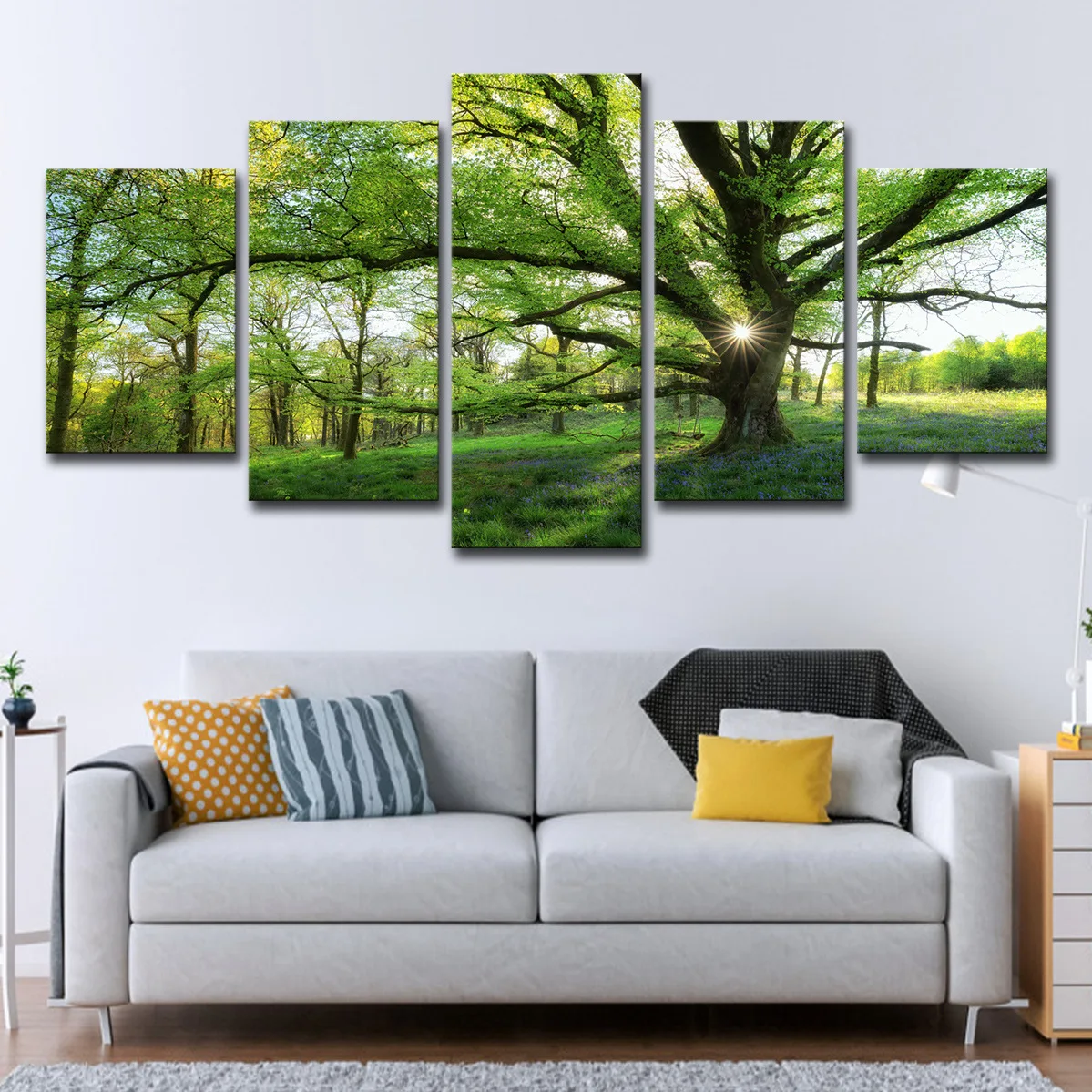 5 Panel Morning Sun Through the Forest HD Pictures Canvas Painting Natural Landscape Posters Sunny for Living Room Decoration