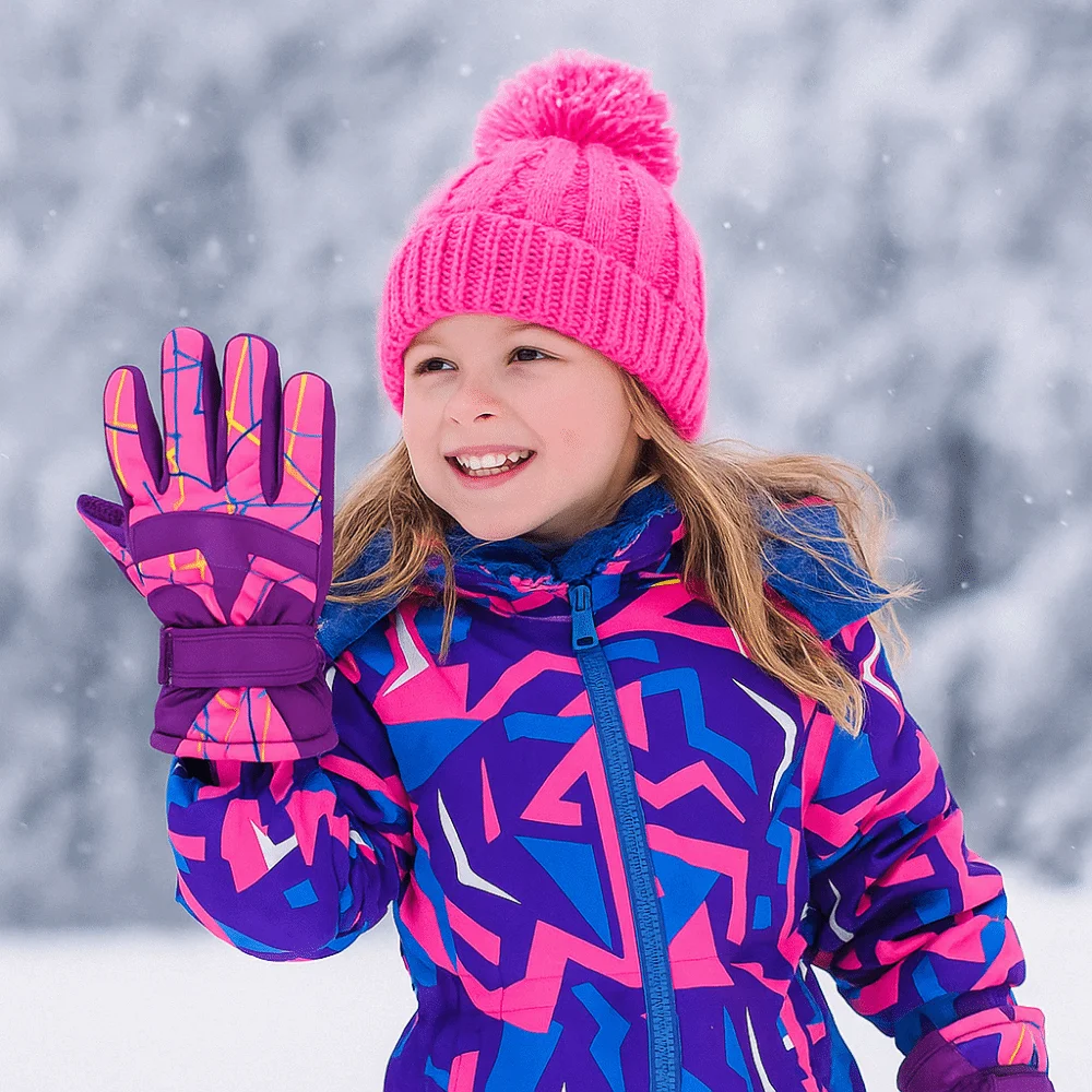 

Unisex Waterproof Children Snow Mittens Thicken Windproof Kids Ski Gloves Adjustable Elastic Outdoor Thermal Gloves Skiing