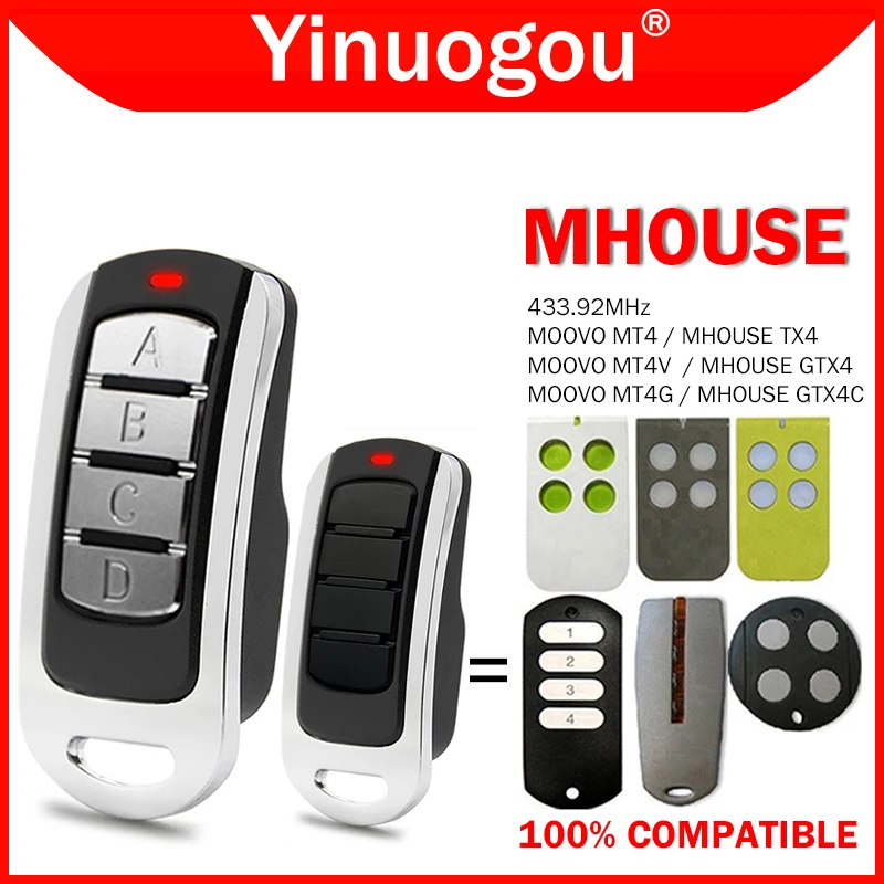 MHOUSE TX4 GTX4 GTX4C MOOVO MT4 MT4V MT4G Garage Door Remote Control 433MHz Rolling Code Gate Remote Control Duplicator Opener