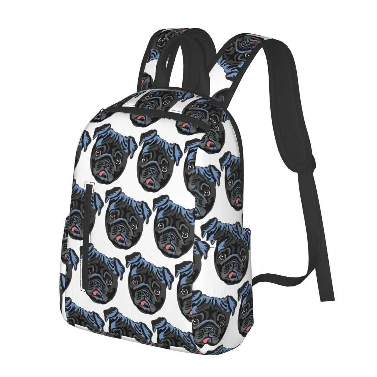 Black Pug Student Backpack School Bag Hiking Travel Daypack for Boys Girls Bookbag Shoulder Bags