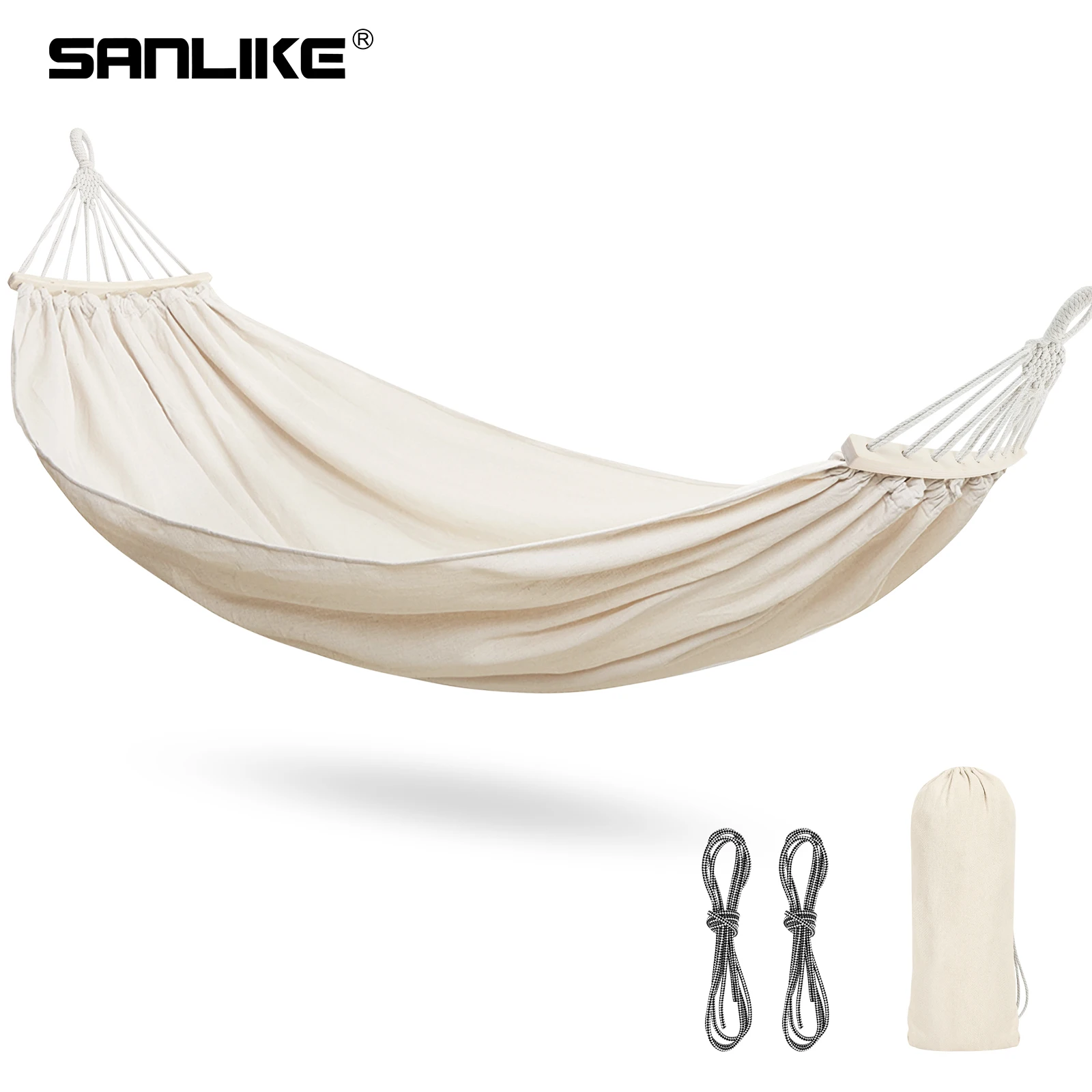 

SANLIKE Portable Canvas Double Hammock 2 People Oversized Load Capacity 300kg Canvas Cotton Hammock for Porch, Garden, Backyard