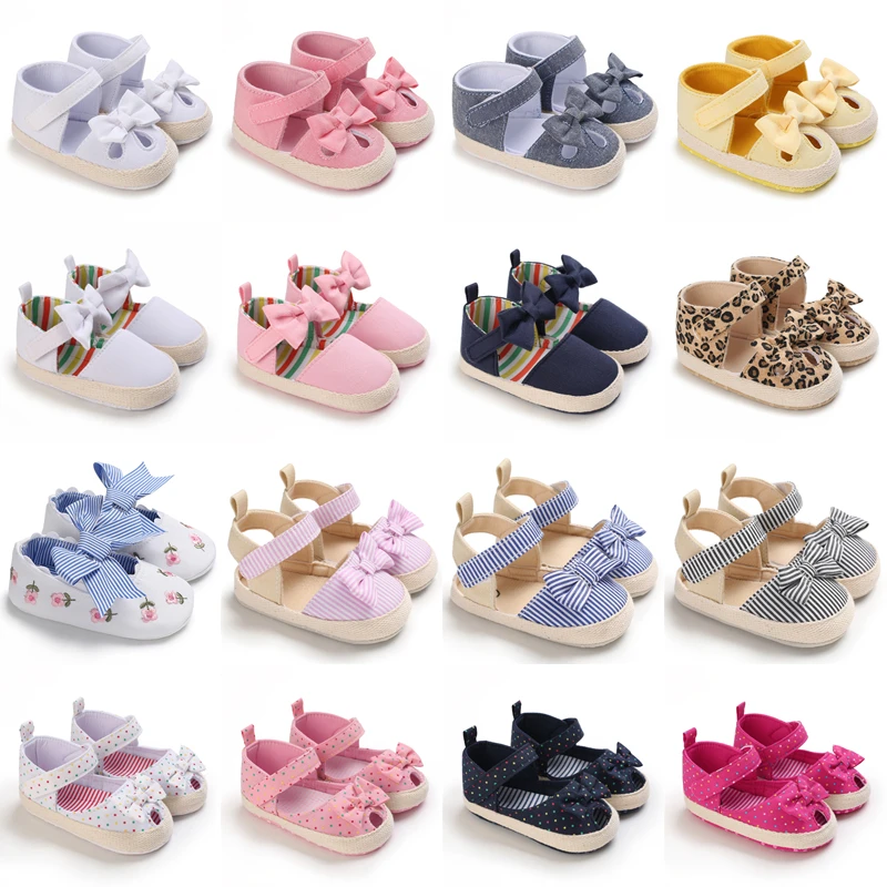 Summer Newborn Toddler Baby Shoes Boy Girl Baby Crib Shoes Princess Flower Bow Baby Cotton Sole First Walker Sneaker 0-18 Months