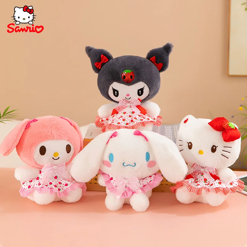 25cm Sanrio Strawberry Kuromi Pillow Plush Toys Doll Hello Kitty Melody Cinnamoroll Soft Stuffed Animal Toys Christmas Gifts