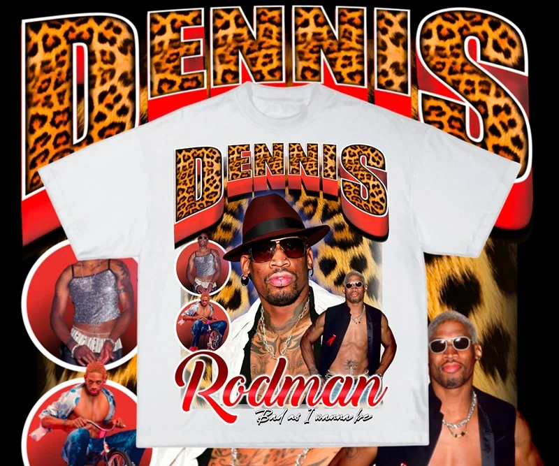 Retro americano sle ex ort sve camiseta hip hop dennis rodman rap verão casual algodão redondo ne impresso camiseta