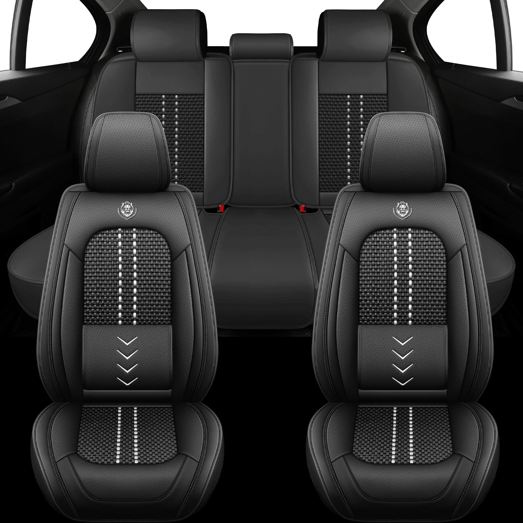 

5-seat set of car-specific seat covers, black artificial leather car interior, suitable for most SUVs, trucks, sedans