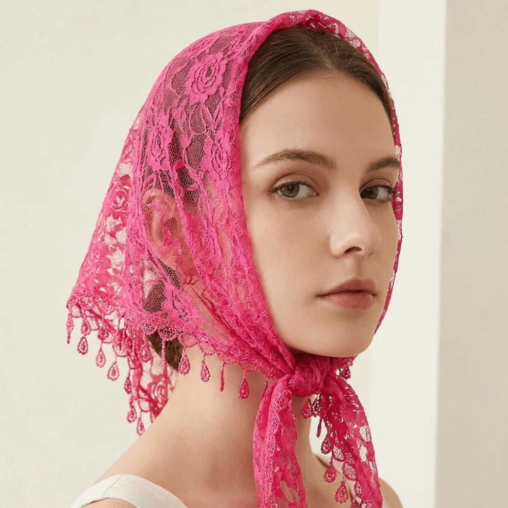 Vintage Sun Protection Lace Scarf Colorful with Tassel Printed Wraps Turban Pastoral Style Flower Triangle Headband Seaside