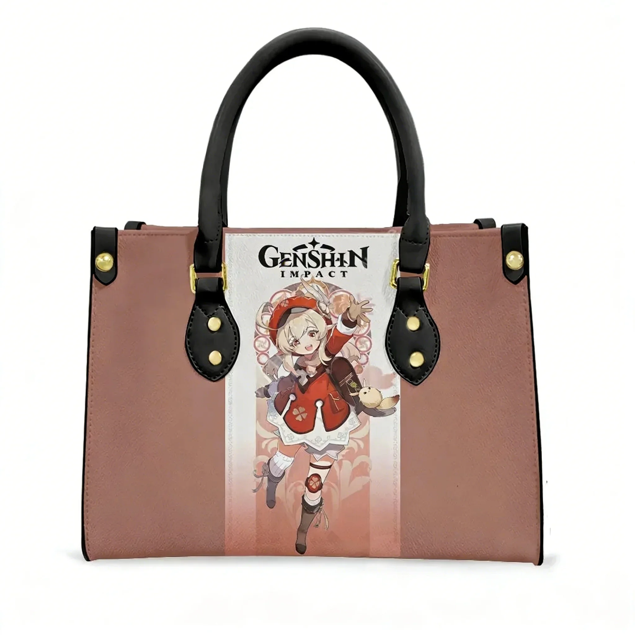 Genshin Klee Tote Bag Purse Womens Mens Fashion Personalized Text Image PU Leather Customized Handbag Commuter Shopping Gift Bag