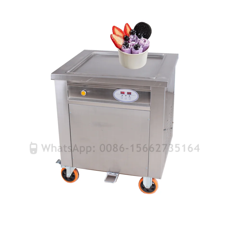 

Single Square Flat Pan Instant Thailand Rolled Ice Cream Making Thai Stir Fry Tawa Roller Fried Ice Cream Roll Machine