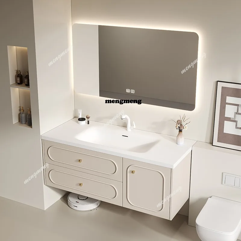 

Французский умывальник Corian Интегрированная раковина Шкаф для ванной комнаты Комбинированный дубовый унитаз Шкаф для умывальника для рук