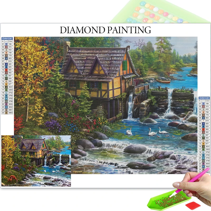 New Arrivals Diamond Paintings Village Landscape Full Rhinestones Ravine Stream Scenic Arts And Crafts Supplies Adults Gifts