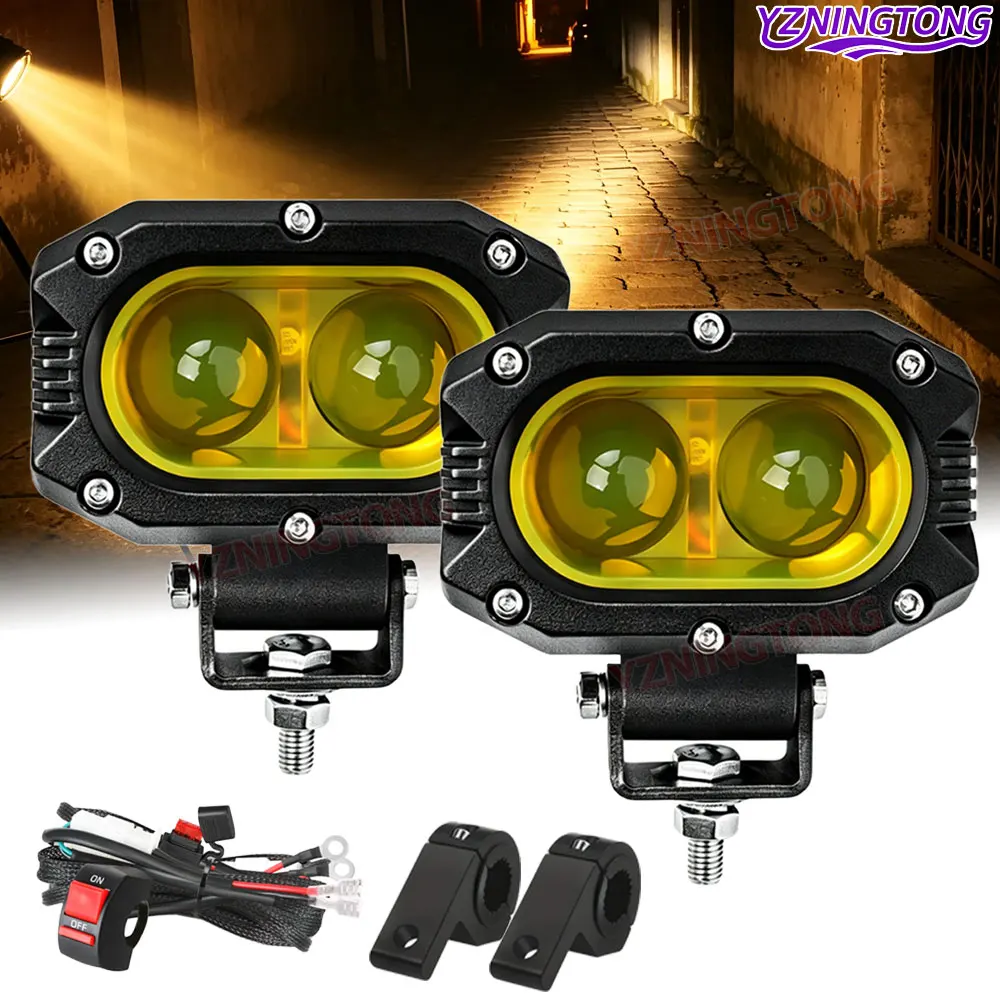 Lens Motorcycle LED Headlight 12V 24V 200W 4 Inch Moto Auxiliary Led Spotlight Work Light Bar Accessories SUV ATV Truck Light