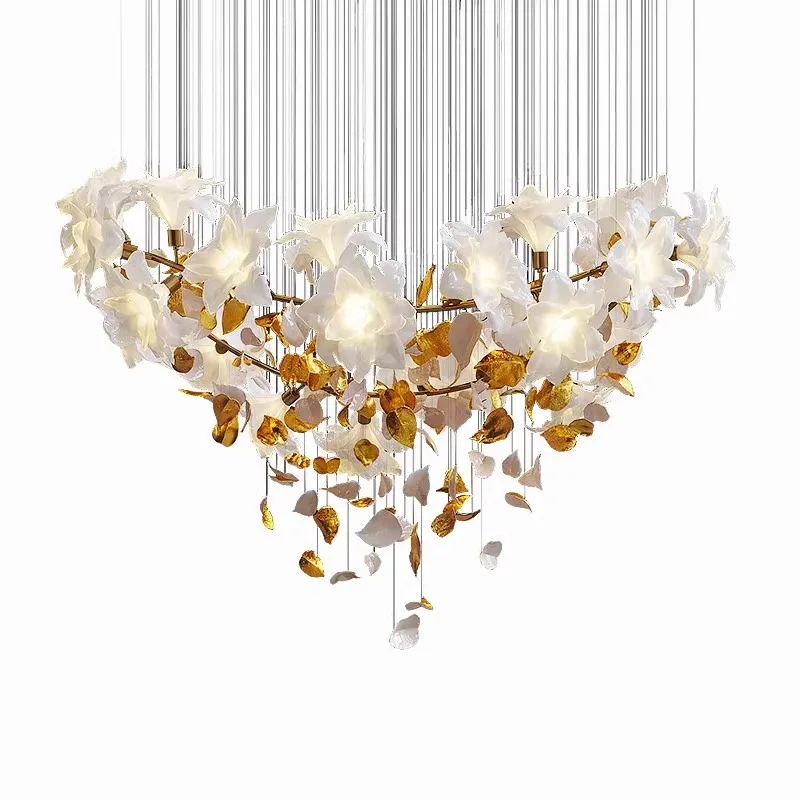 

New snowflake dancing chandelier light luxury design villa duplex rotating staircase chandelier long chandelier living