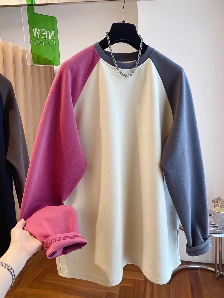 

Spring 2024 plus Size Women's Fashionable Color Block Shoulder Insertion T-Shirt Sweatshirt Casual Comfortable Cotton Blend Top