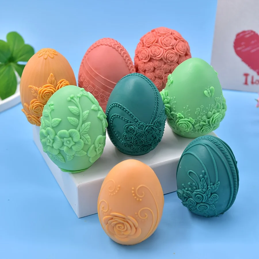 Colorful Egg Flower Pattern Silicone Mold Multiple Three-dimensional Easter Egg Rabbit Scented Candles Furniture Decoration