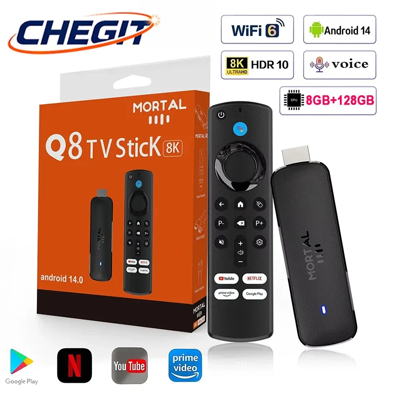 2026 Android 14 Q8 TV Stick 8GB+128GB Support 8K WiFi 6 Goog