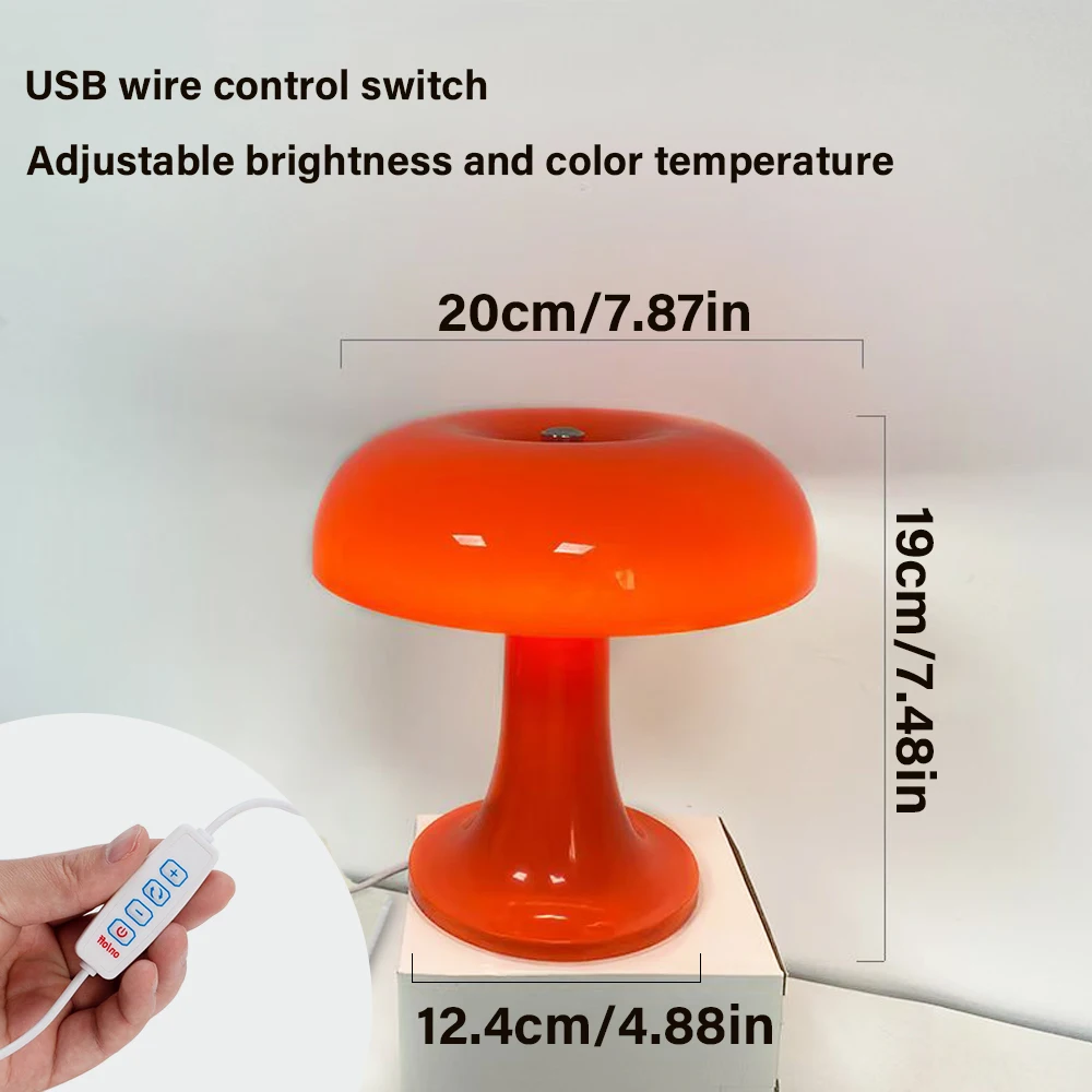 โคมไฟตั้งโต๊ะรูปเห็ด, ไฟ LED ปรับความสว่างได้ 3 สี ควบคุมด้วยระบบสัมผัส, โคมไฟข้างเตียงแบบชาร์จไฟไร้สาย ถนอมสายตา
