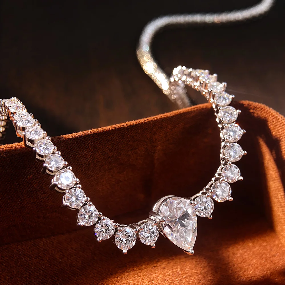 D Color VVS1 4CT Pear Cut Moissanite Pendant Tennis Necklace GRA Certified Pass Diamond Tester S925 Sterling Silver 18K Gold Plated Anti Allergy Never Fade Stackable Luxury Bridal Fine Jewelry Wedding Anniversary Birthday Daily Party Gift For Women