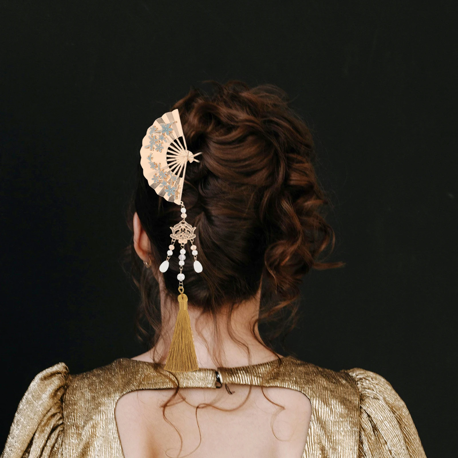 

Chinese Style Fan Flower Hairpin Tassel Metal Hair Chopsticks Traditional Handmade Hairpin Bridal Cosplay Vintage Hair Stick