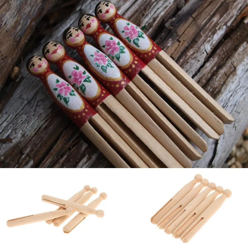 Natural Wooden Dolly Pegs Wood Vintage Clothespin Doll Party Craft Pack of 10