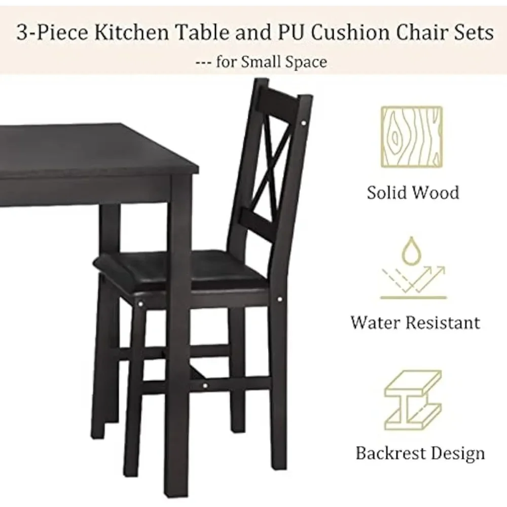 3 Piece Dining Table Set Sturdy Wooden Square Table and Chair Breakfast  Set for 2 Person, Small Dining Room Table Set For