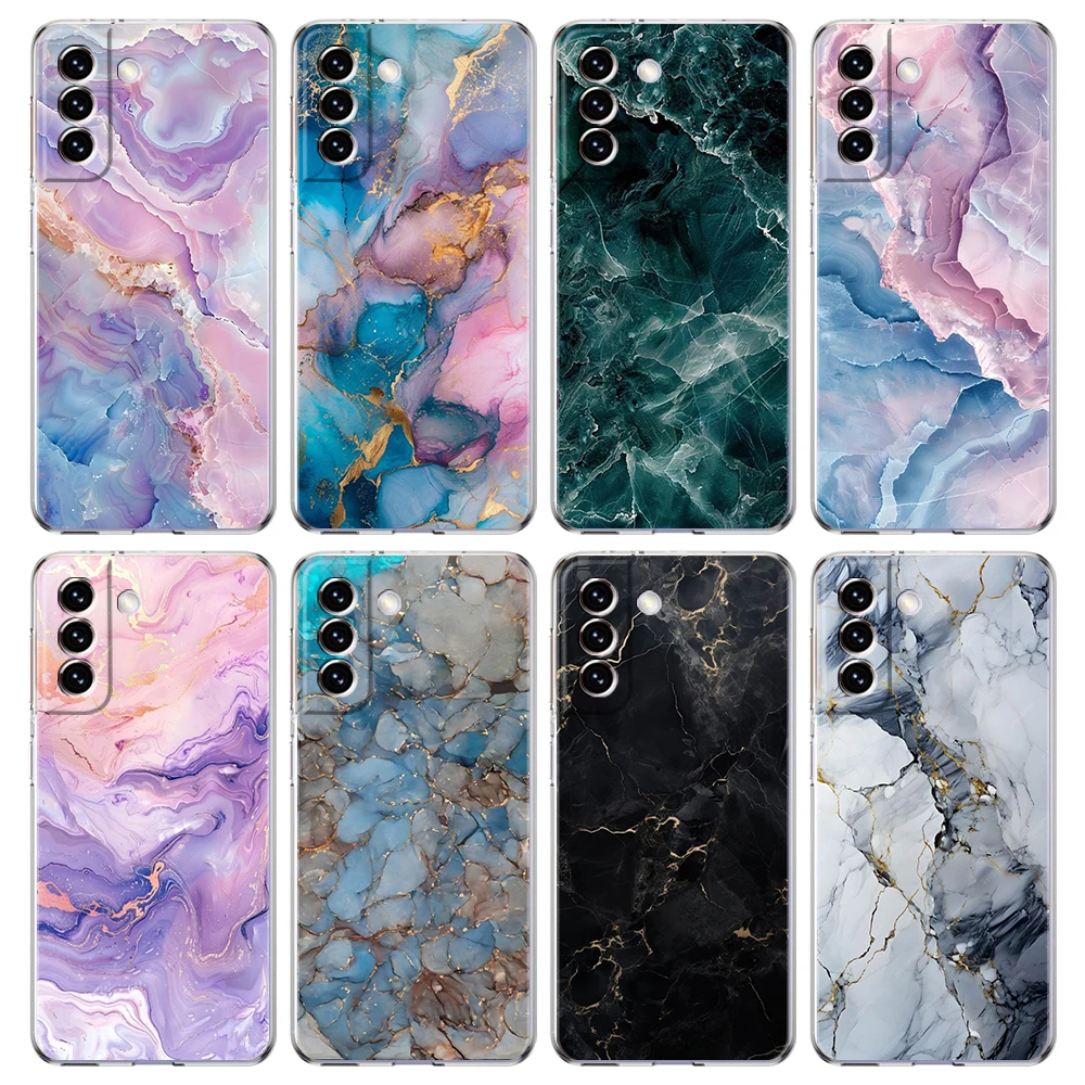 Fashion Marble Pattern Phone Case For Samsung Galaxy S24 Ultra S23 FE S22 S20 S21 5G S10 S9 Plus S10E S8 Silicone Clear Cover