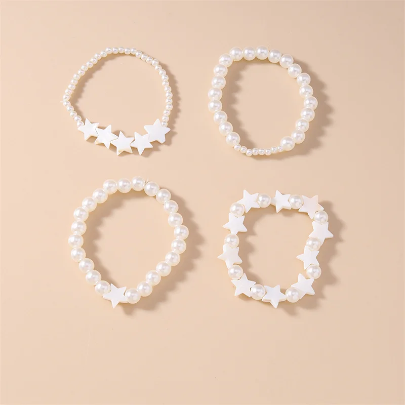 4-teiliges Set Modische Handgefertigte Imitationsperlen-Stern-Perlen-Armbänder für Frauen und Mädchen, Party- und Festivalschmuck, Geschenke – Detail 4