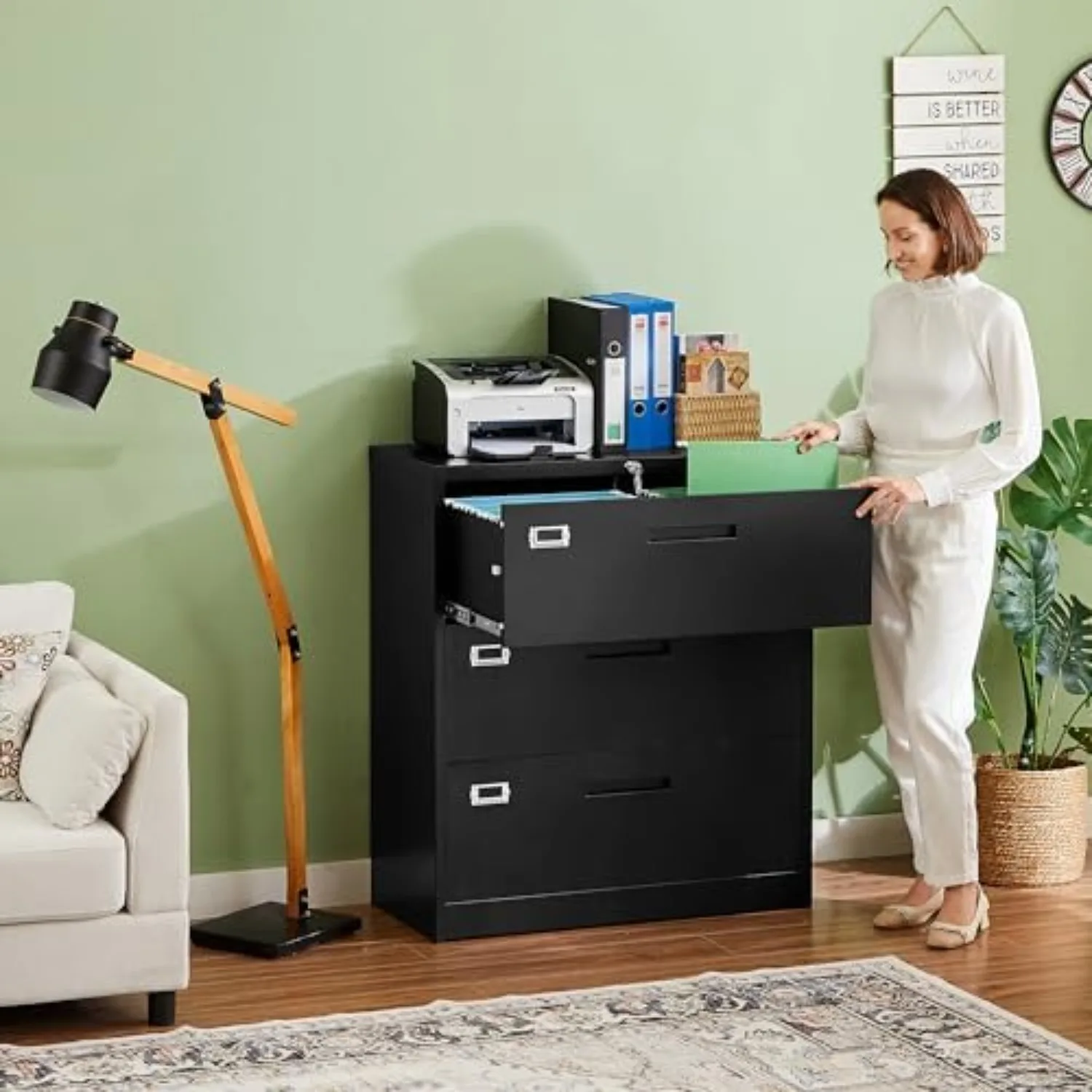 Lateral 3 Drawer File Cabinets with Lock, Metal Filing Storage Vertical Cabinets,Home Office Furniture for Organization
