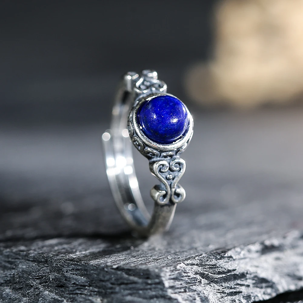 

Vintage S925 Silver Ring Natural Mineral Crystal kyanite Women's Ring Exquisite Jewelry Couple Ring Party Accessories Gift