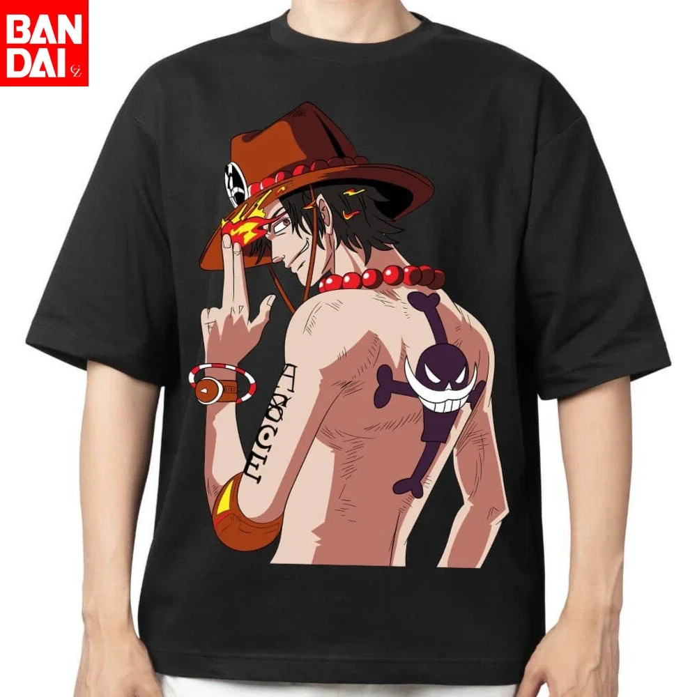 

One Piece 2026 Men Cotton T-shirt Streetwear Oversized Short Sleeve Casual Daily Wear Portgas D Ace Back Tattoo Finger Snap