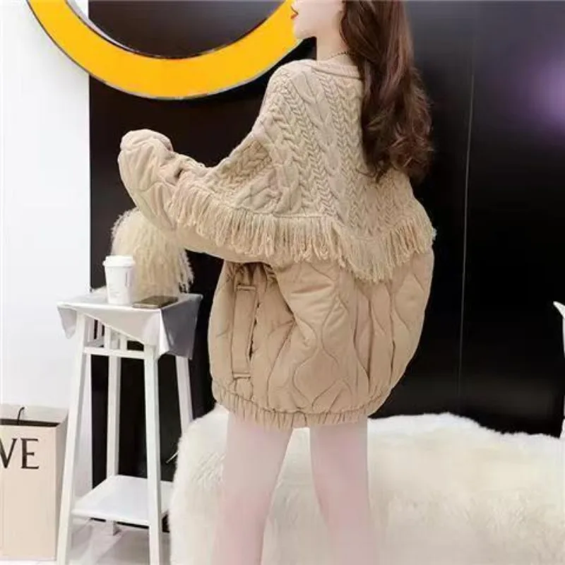 

Women's Models Fall Winter Coat Coat Long-sleeved Sweater Cardigan Splicing Tassel Simple Advanced Comfortable Versatile Niche