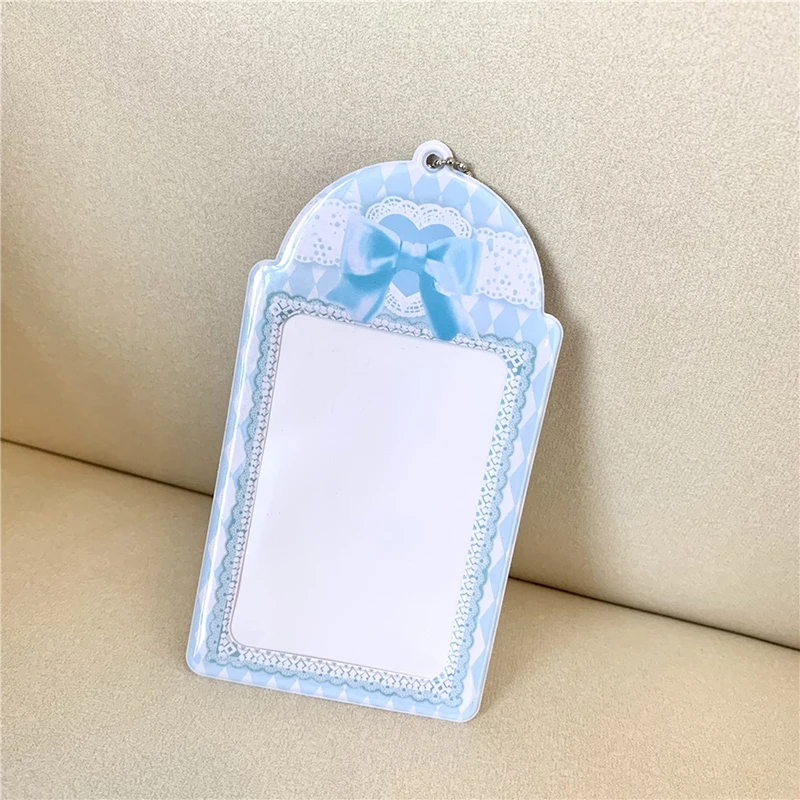 Bowknot Lace 3-inch PVC Card Holder Korean Simple Campus Card Cover Idol Photocards Protector Traffic Card Storage Pendant