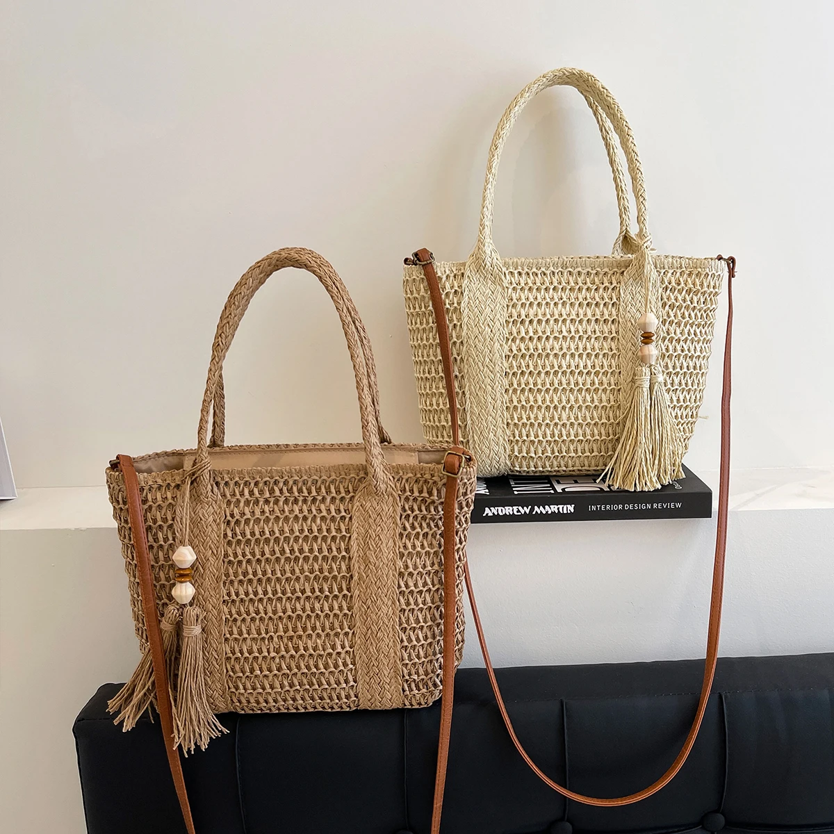 Strohtasche im Sommer-Resort-Stil mit Großer Kapazität, Geflochtene Schultertasche, Damen-Tragetasche 2025 Neu Lässig Gestrickt