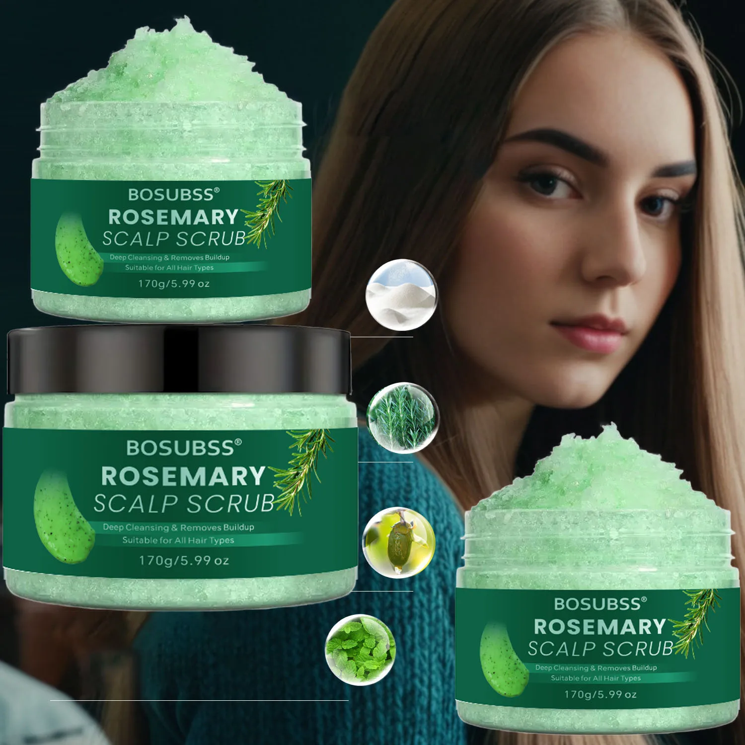 Rosemary Scalp Scrub for Soothing Moisturizing & Cooling Gentle Hair Cleansing - Relaxing Aromatherapy Hair Care