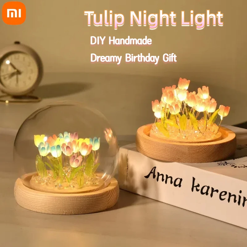 Xiaomi DIY Simulation Tulip LED Night Light Table Lamp Handmade Material Bedside Lights Bedroom Decor Non Finished Products