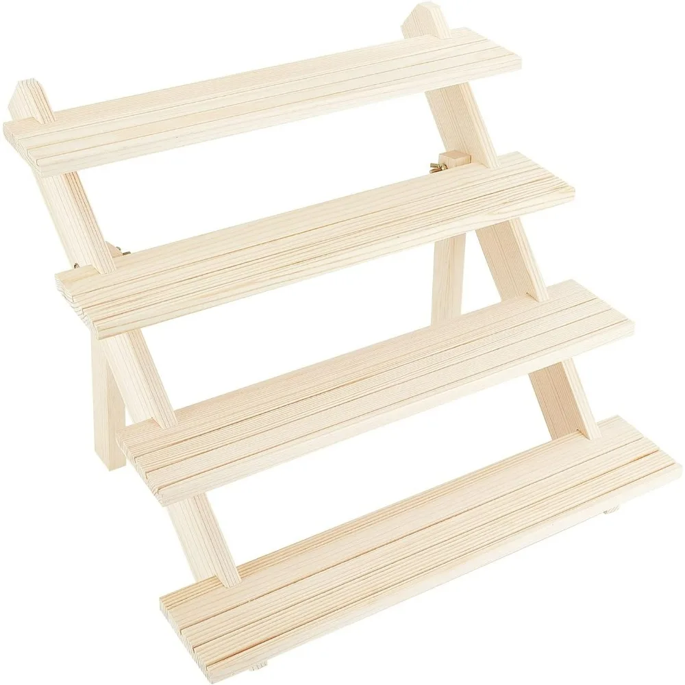 4-Tier Wooden Display Stand Riser, 12-Slot Earring Ring Holder Detachable Unfinished Wood Retail Jewelry Card Display Stand