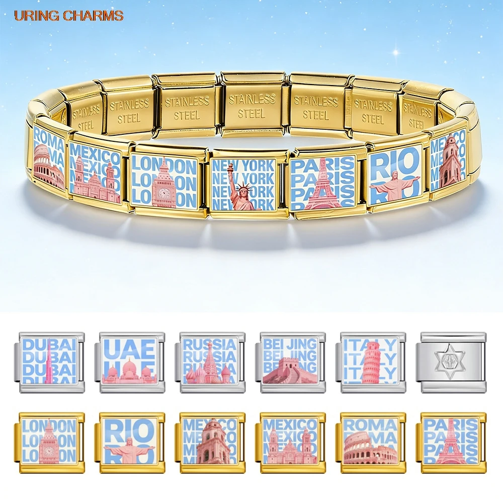 2026 Fashion Buildings Castles Churches Italian Charms Link fit 9mm Stainless Steel Bracelet DIY Jewelry Holiday Gifts Making