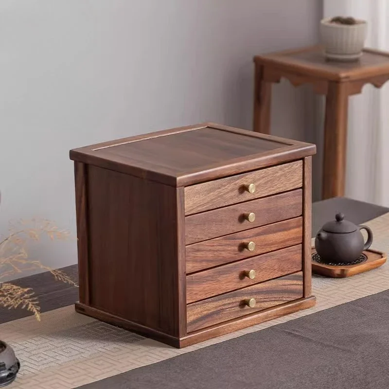 5-Tier Walnut Tea Storage Box Premium Pu-erh Cake Organizer Multi-Layer Wooden Display Case for Home & Tea Shop Collection‌ Box