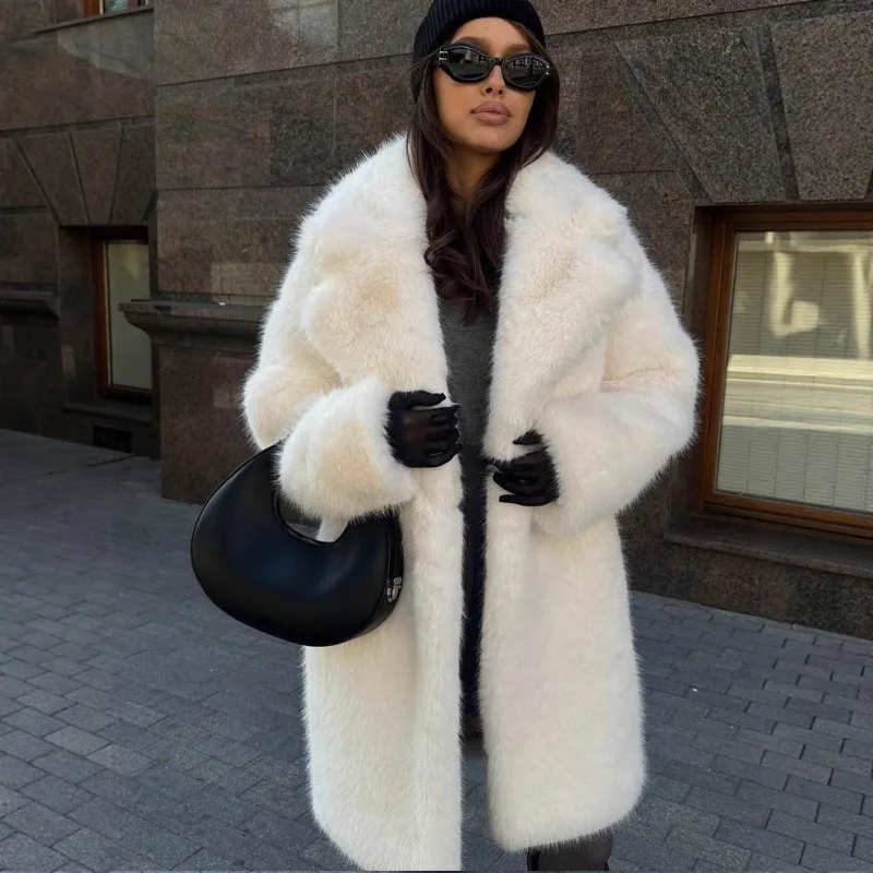 

Tuularose White Fur Coat Women Fashion Collar Puffy Plush Patchwork Oversized Jacket Chic Commuter Warm Thickened Female Outwear