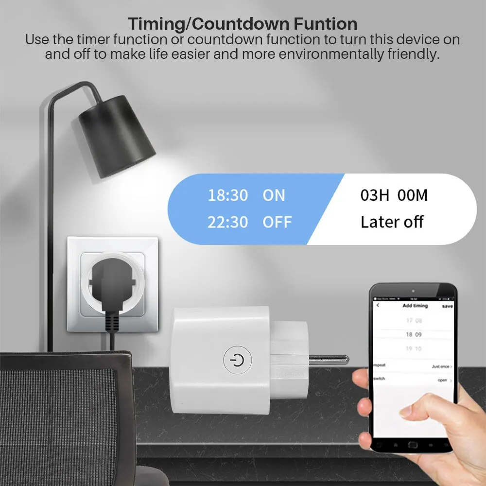 EWelink soket WiFi Plug pintar EU 16A/20A dengan fungsi waktu pemantauan daya bekerja dengan Alexa, Google Home, Alice, SmartThimg