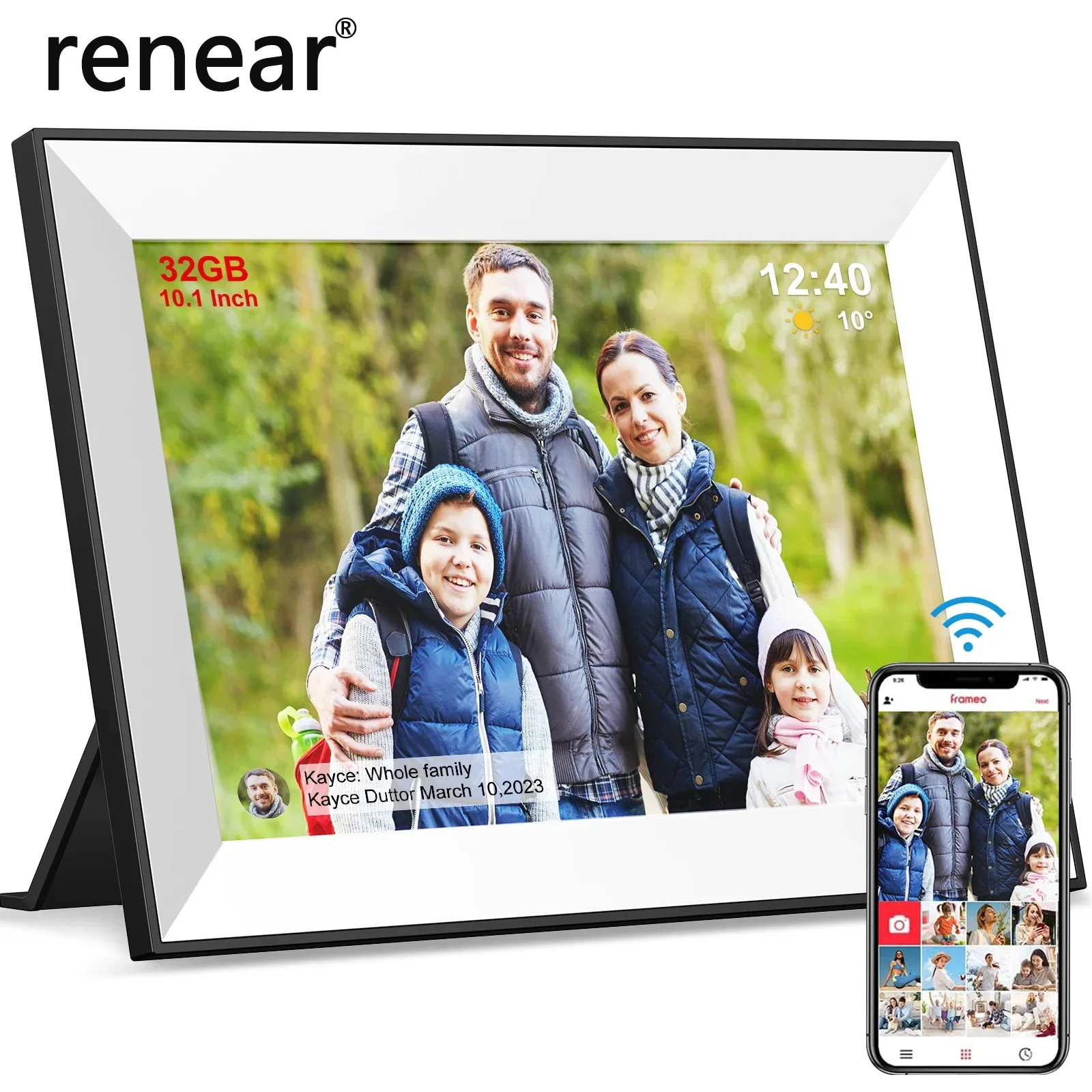 Frameo 32GB Digital Picture Frame 10.1 Inch Smart WiFi Digital Photo Frame with 1280x800 IPS HD Touch Screen with Wall Mountable