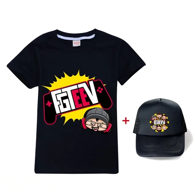 Cartoon FGTEEV Kids Clothes Boys Girls 100% Cotton T-shirts Children Fashion Clothing Summer Tops Casual Tees+sunhat Teen Shirts