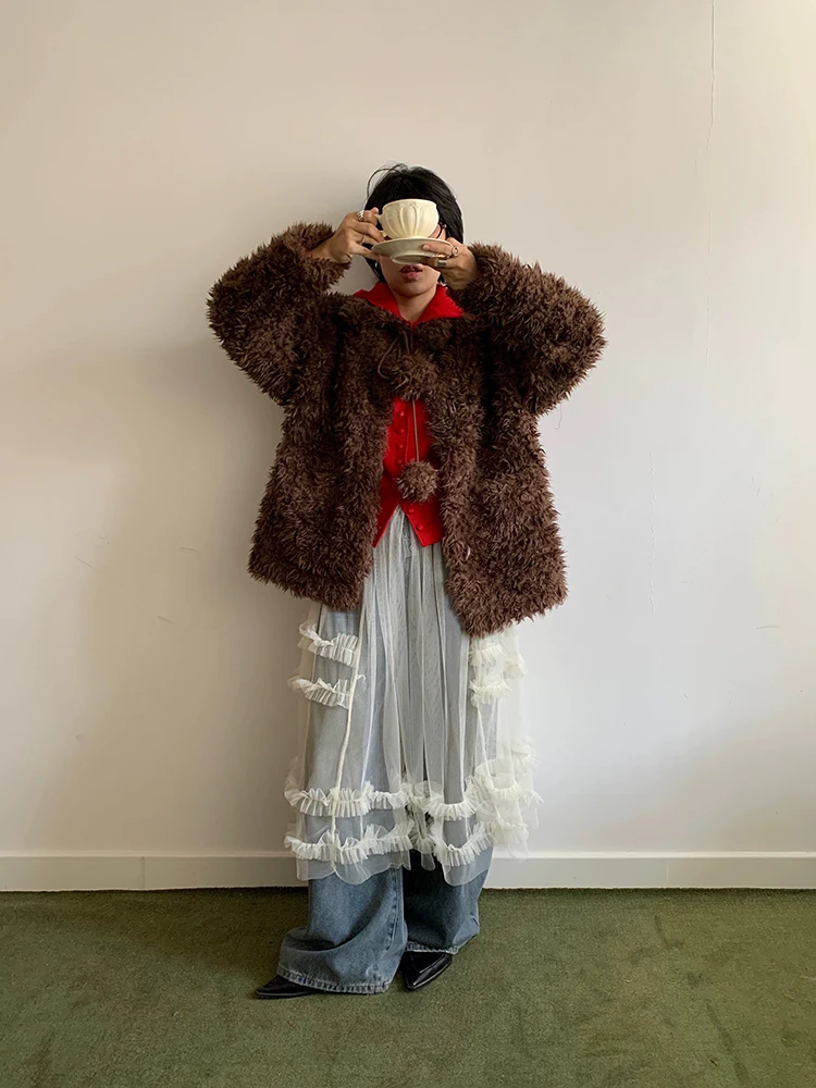 Korean Sle Sweet Versatile Beautiful Design Sense Net Gauze Wood Ain Strap Long Dr Layering Commute Sle High Waist-image