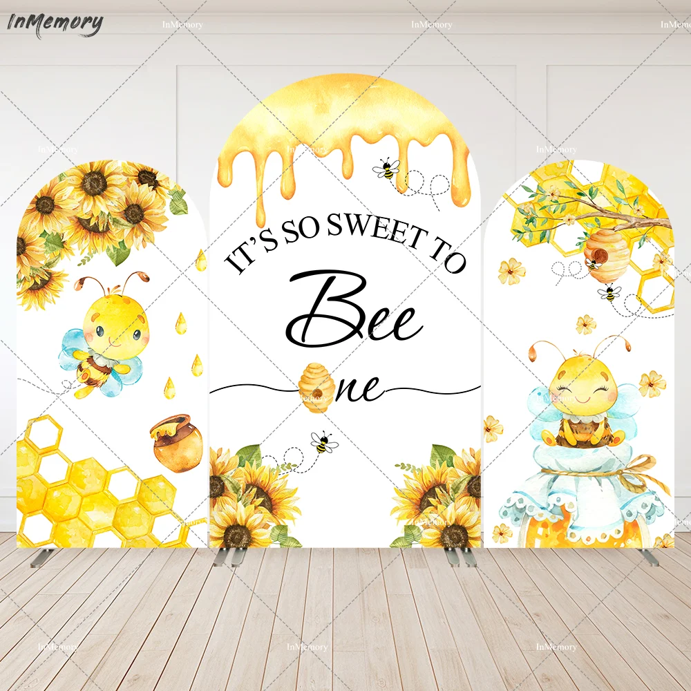 So Sweet to Be One Birthday Arched Backdrop Cover for Boy Sunflowers Honey Bees Newborn Baby Shower Party Background Banner Wall