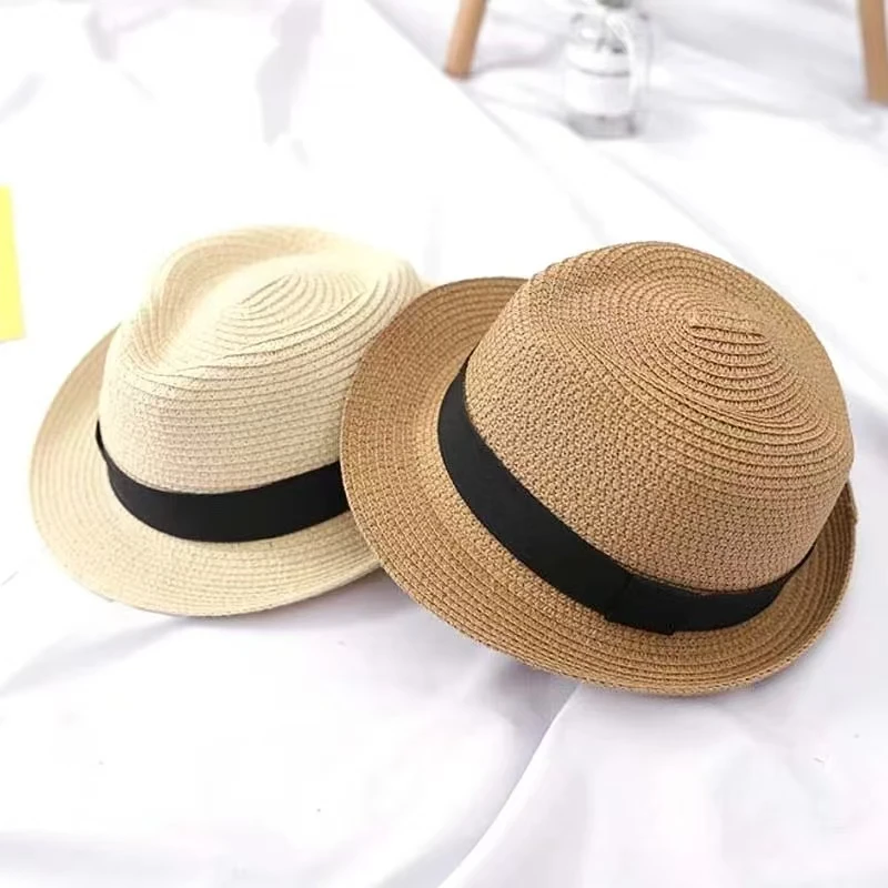 Korean Pure Color Flanging Parent-child Fedora Hat SpringSummer Straw Hats For Men Boy fashion Women Jazz Cap